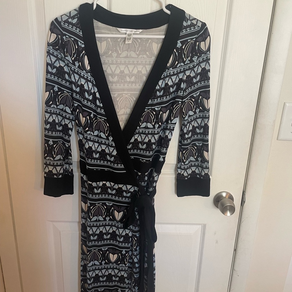 Diane von Furstenberg Black and Blue Wrap Dress